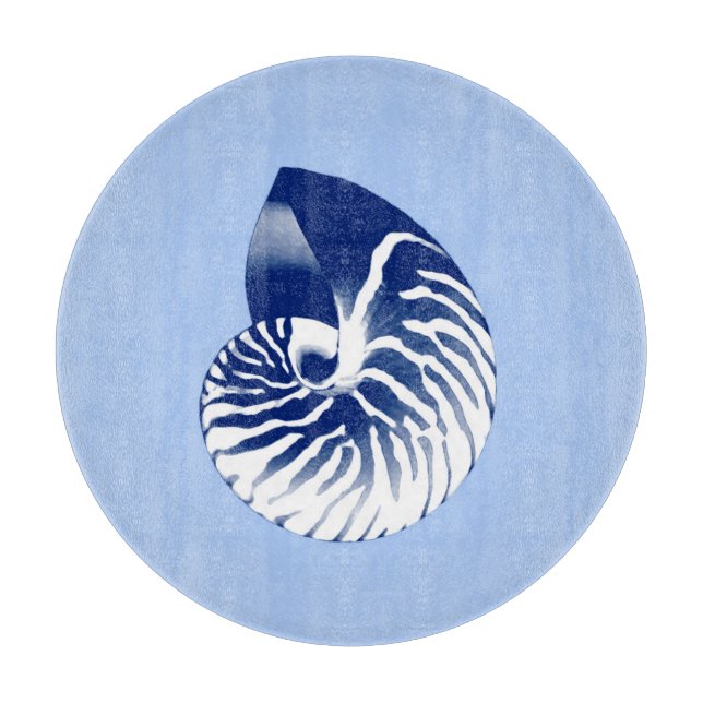 Nautilus shell - navy, white & light blue cutting board (Front)