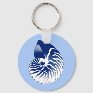 Nautilus shell - navy, white & light blue key ring