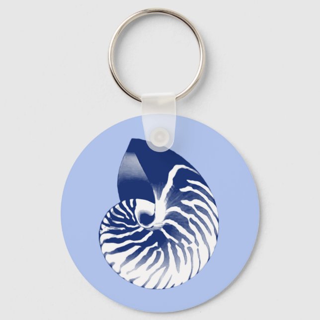 Nautilus shell - navy, white & light blue key ring (Front)
