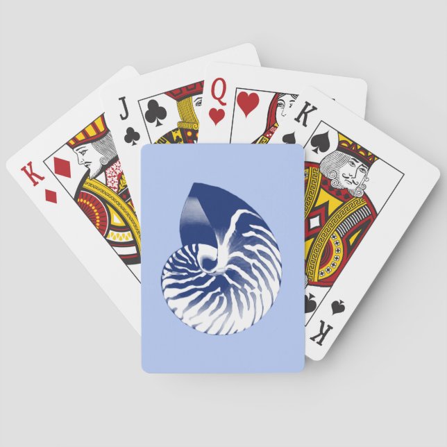 Nautilus shell - navy, white & light blue playing cards (Back)