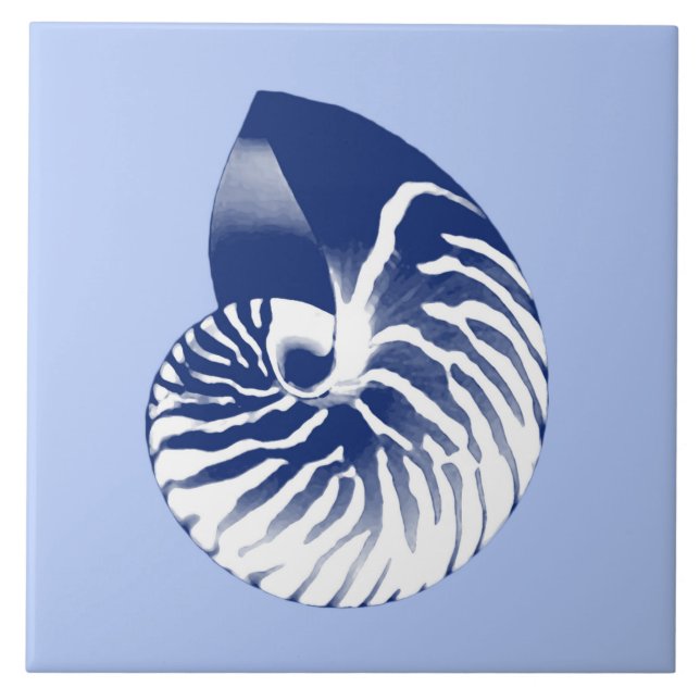Nautilus shell - navy, white & light blue tile (Front)