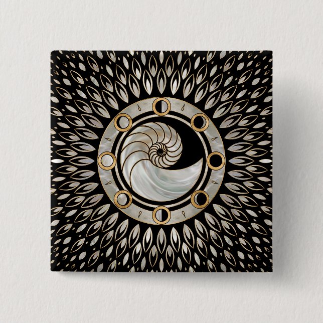 Nautilus Shell - Phases of the moon 15 Cm Square Badge (Front)