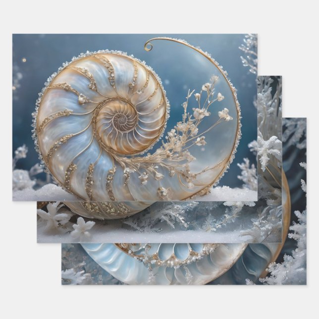 Nautilus Shell Print Wrapping Paper Sheet (Set)