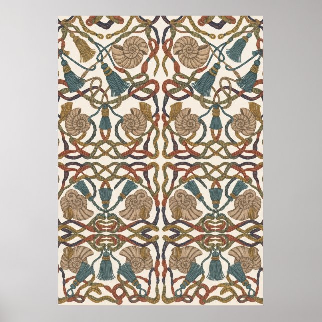 Nautilus Shell Rope Knot Nautical Pattern Poster (Front)