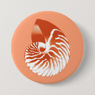 Nautilus shell - terracotta and white 7.5 cm round badge