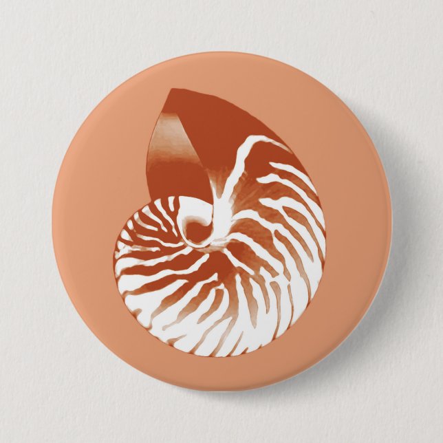 Nautilus shell - terracotta and white 7.5 cm round badge (Front)