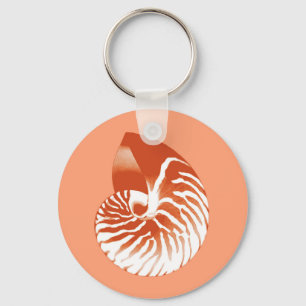 Nautilus shell - terracotta and white key ring