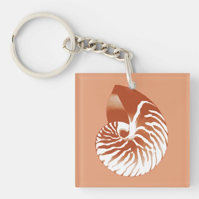 Nautilus shell - terracotta and white key ring (Front)
