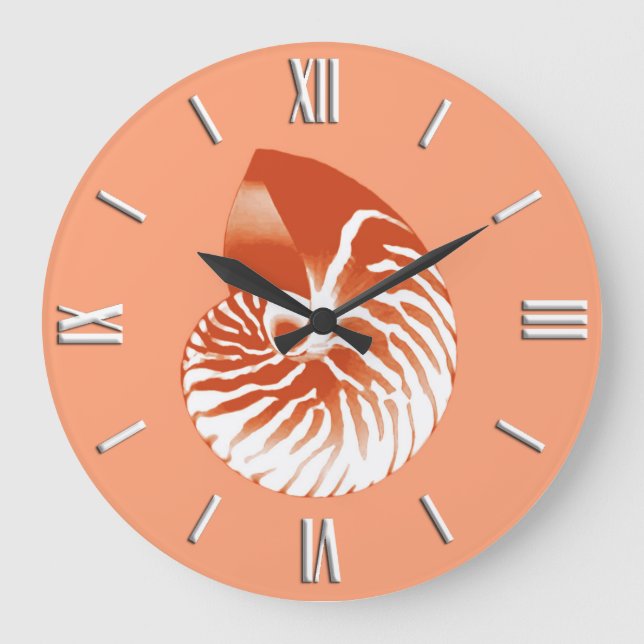 Nautilus shell - terracotta and white large clock (Front)