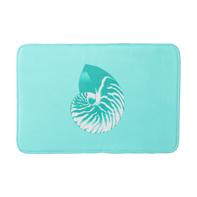 Nautilus shell - turquoise, aqua and white bath mat (Front)