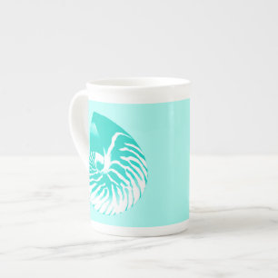 Nautilus shell - turquoise, aqua and white bone china mug