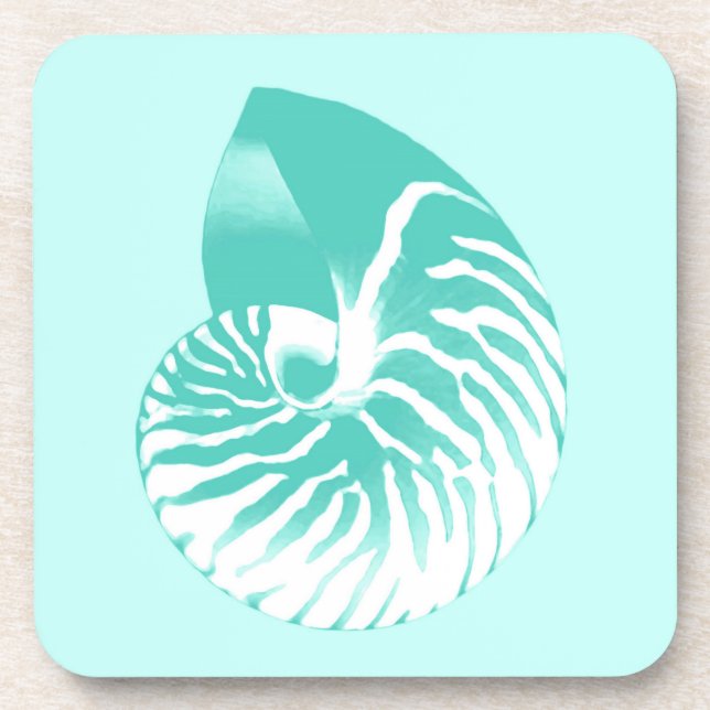 Nautilus shell - turquoise, aqua and white coaster (Front)