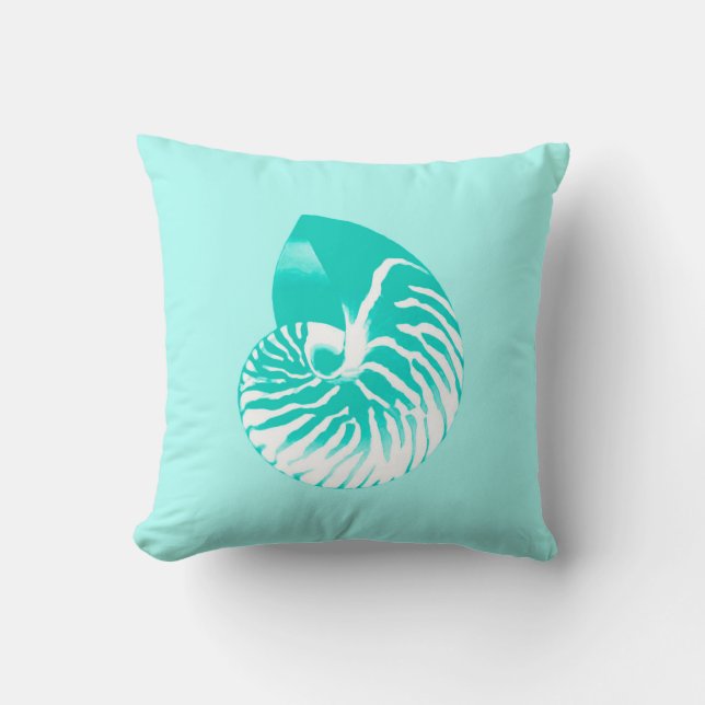 Nautilus shell - turquoise, aqua and white cushion (Front)