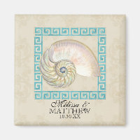 Nautilus Shell Watercolor Greek Key Damask Beach
