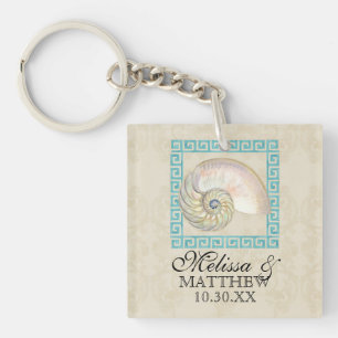 Nautilus Shell Watercolor Greek Key Damask Beach Ring