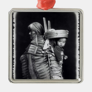 Navaho woman carrying a papoose on her back metal tree decoration