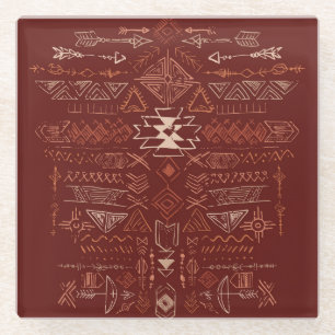 Navajo Aztec: Ethnic Doodle Pattern. Glass Coaster
