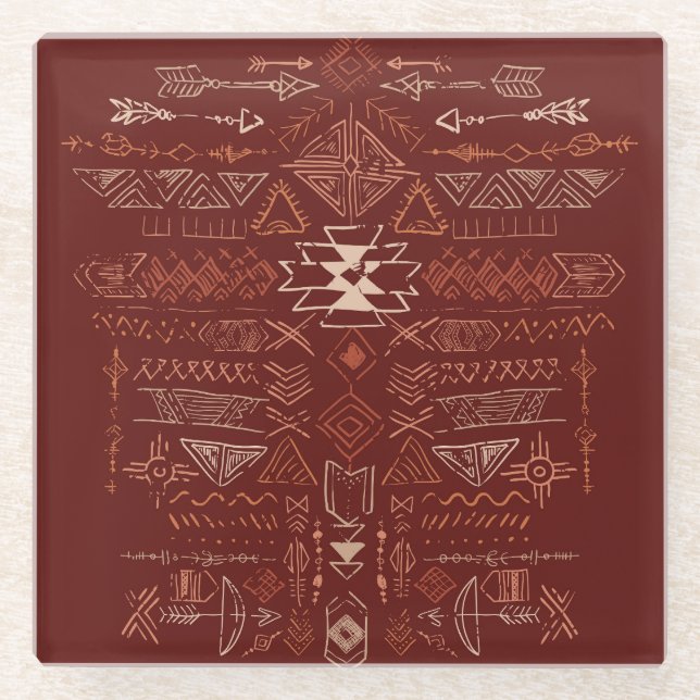 Navajo Aztec: Ethnic Doodle Pattern. Glass Coaster (Front)