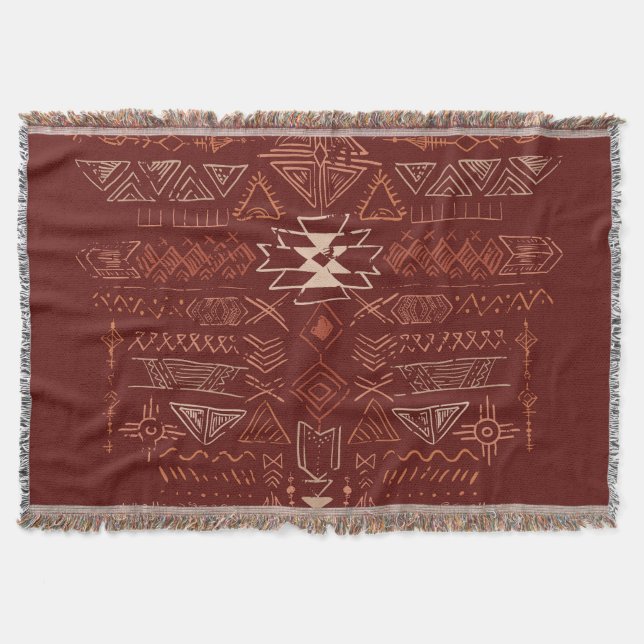 Navajo Aztec: Ethnic Doodle Pattern. Throw Blanket (Front)
