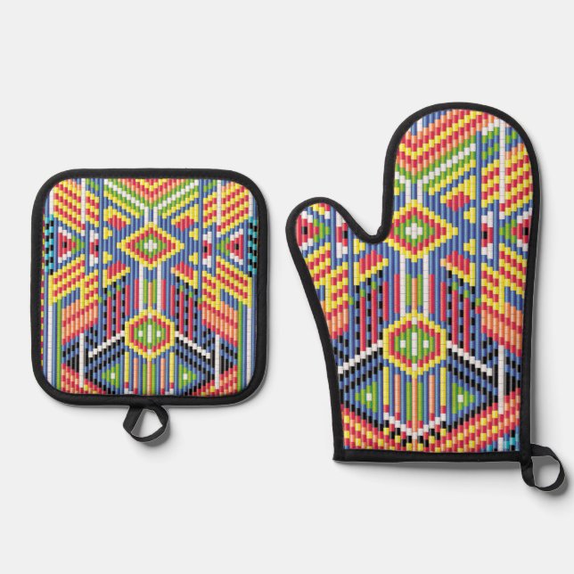 Navajo Bead Pattern Oven Mitt & Pot Holder Set (Front)