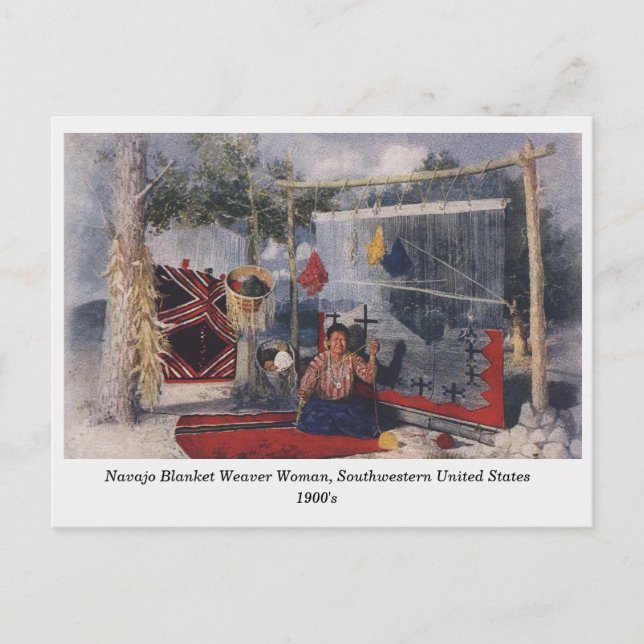 Navajo Blanket Weaver Woman old postcard (Front)