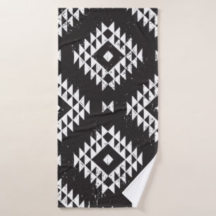 Navajo Geometric: Black White Tribal. Bath Towel