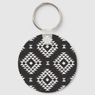 Navajo Geometric: Black White Tribal. Key Ring