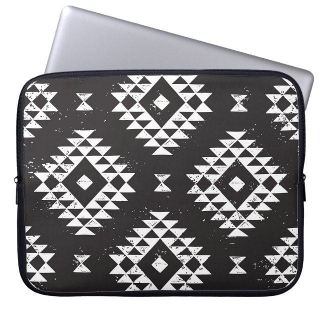 Navajo Geometric: Black White Tribal. Laptop Sleeve (Front)