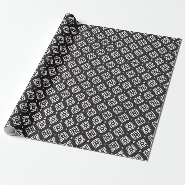 Navajo Geometric: Black White Tribal. Wrapping Paper (Unrolled)