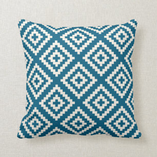 Navajo Geometric Pattern in Teal Blue Cushion