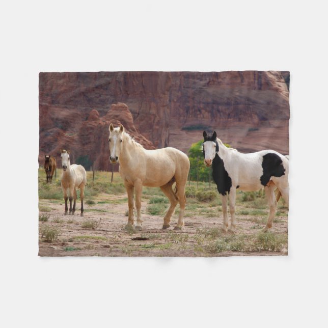 Navajo Horses Run Free on the Canyon Floor Fleece Blanket (Front (Horizontal))