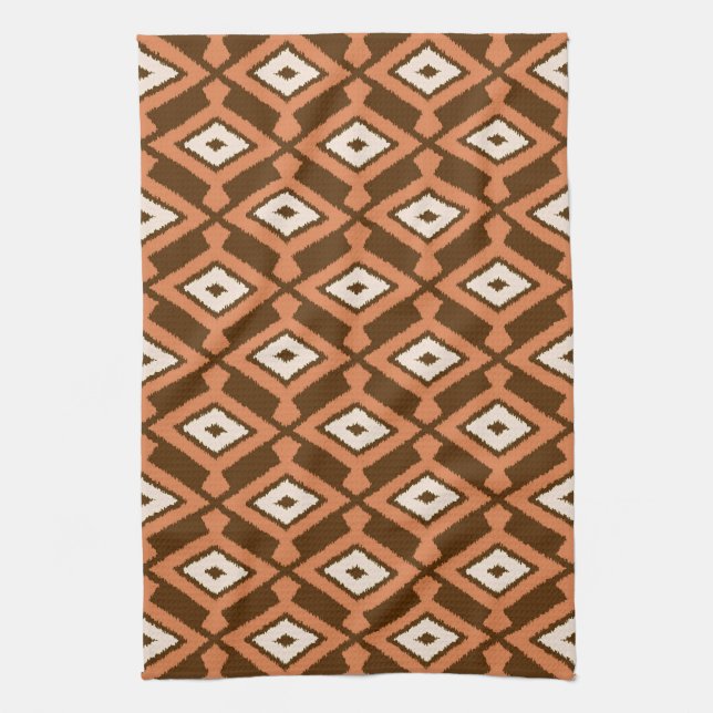 Navajo Ikat Pattern, Brown, Rust and Cream Tea Towel (Vertical)