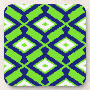 Navajo Ikat Pattern - Green, Indigo Blue and White Coaster