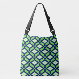 Navajo Ikat Pattern - Green, Indigo Blue and White Crossbody Bag