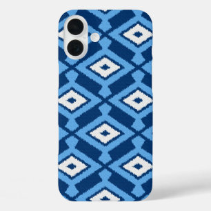 Navajo Ikat Pattern, Indigo and Denim Blue iPhone 16 Plus Case