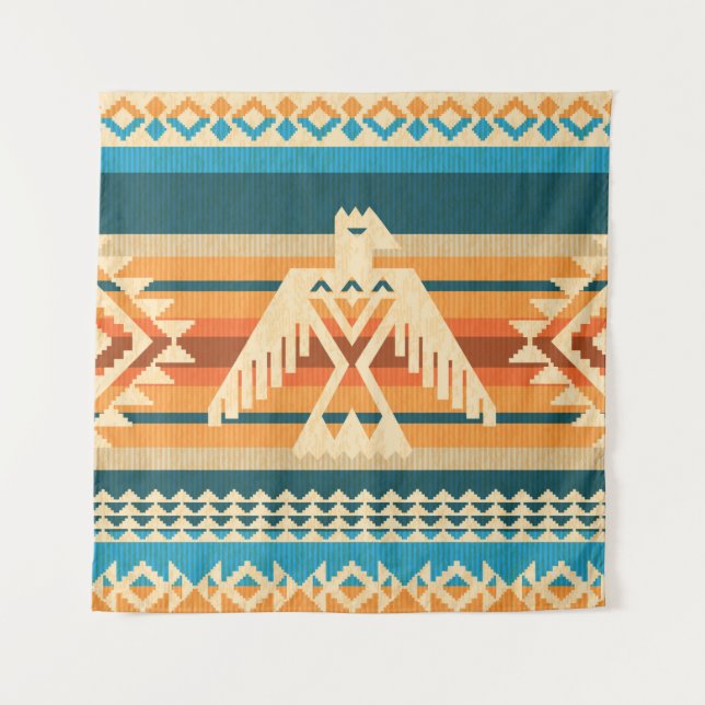 Navajo style abstract seamless pattern with eagle  tapestry (Front)