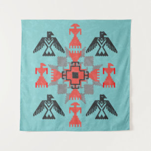 Navajo style ethnic ornament with birds and abstra tapestry