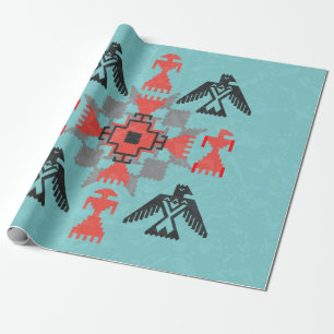 Navajo style ethnic ornament with birds and abstra wrapping paper