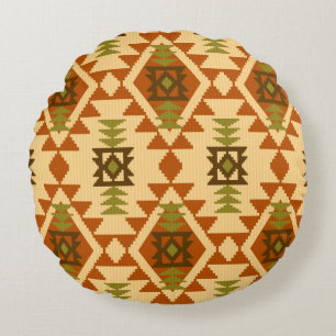 Navajo style ethnic tribal geometric seamless Vint Round Cushion