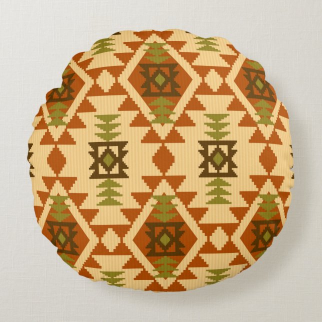 Navajo style ethnic tribal geometric seamless Vint Round Cushion (Front)