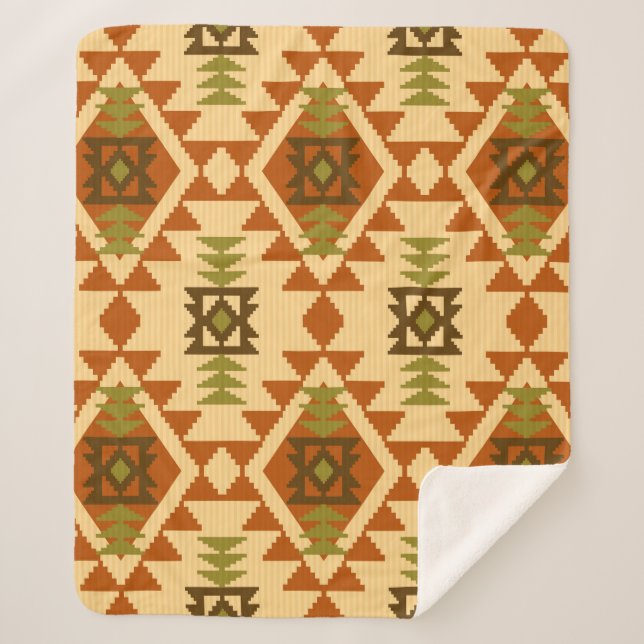 Navajo style ethnic tribal geometric seamless Vint Sherpa Blanket (Front)