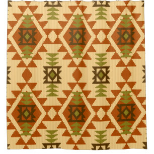 Navajo style ethnic tribal geometric seamless Vint Shower Curtain
