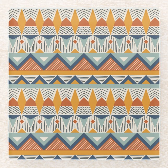 Navajo Style Seamless Pattern Design Glass Coaster (Front)