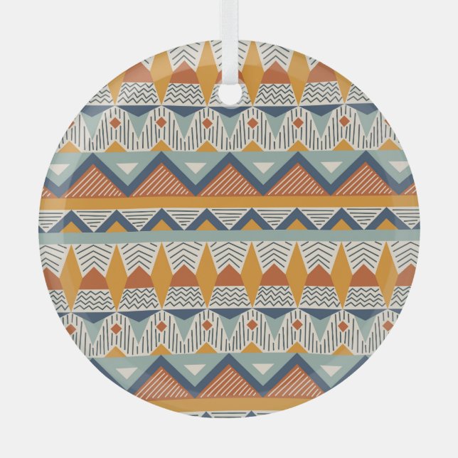Navajo Style Seamless Pattern Design Glass Tree Decoration (Front)