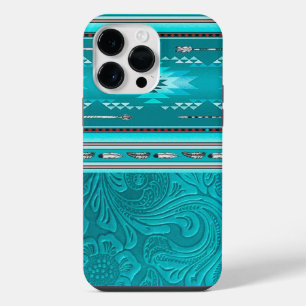 Navajo Tribal Turquoise Faux Leather Tool iPhone 14 Pro Max Case