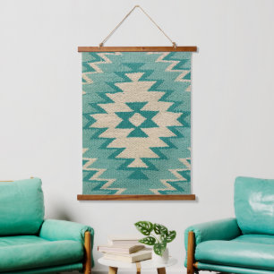 Navajo Wall Art, Teal Hanging Tapestry