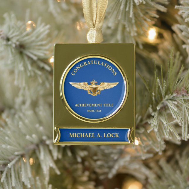 Naval Aviator / Wings of Gold Custom Plated Banner Ornament (Tree)