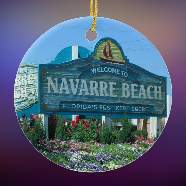 Navarre Beach Florida welcome sign Ceramic Tree Decoration (Creator Uploaded)