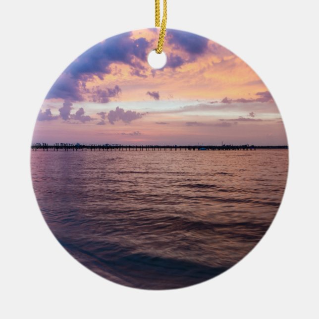 Navarre Beach Magic Hour Purple Sunset Ceramic Tree Decoration (Front)