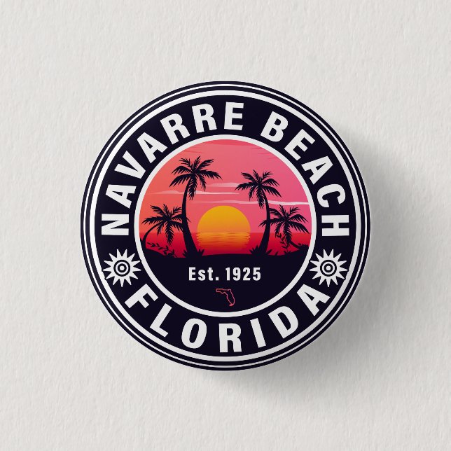 Navarre Florida Beach Retro Sunset Palm Trees 60s 3 Cm Round Badge (Front)
